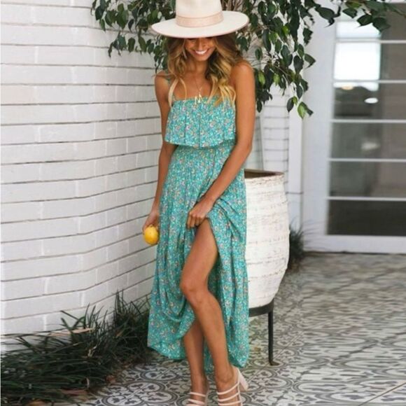 Green Floral Ruffles Boho Dress - Picture 6 of 7